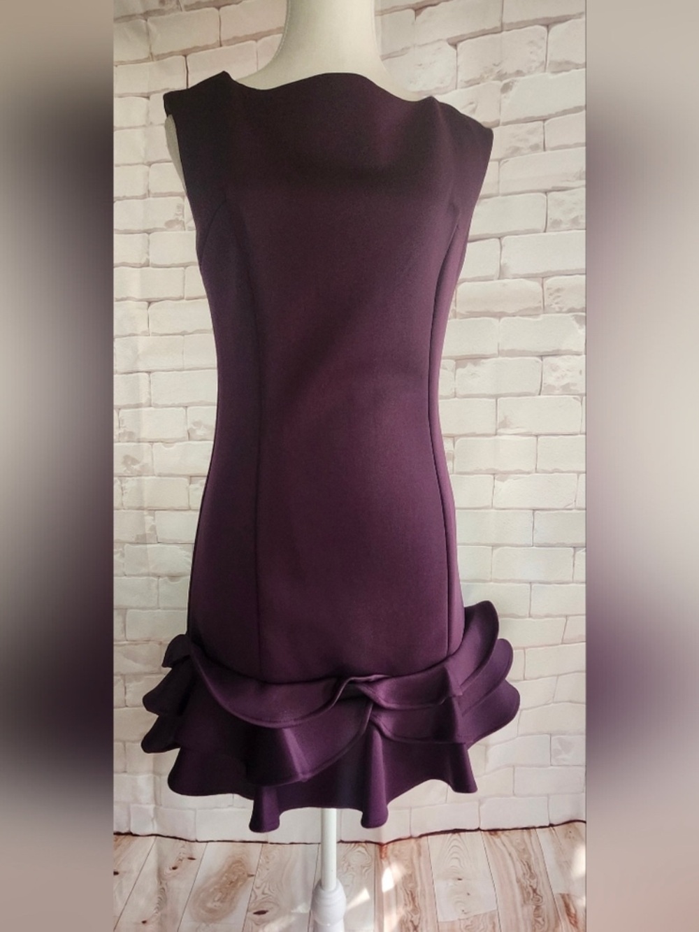 Donna Ricco Plum Ruffle-Hem Sheath Dress